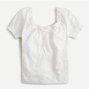 J.Crew White Eyelet Embroidered Peasant Top XS Boho Cotton Summer Blouse